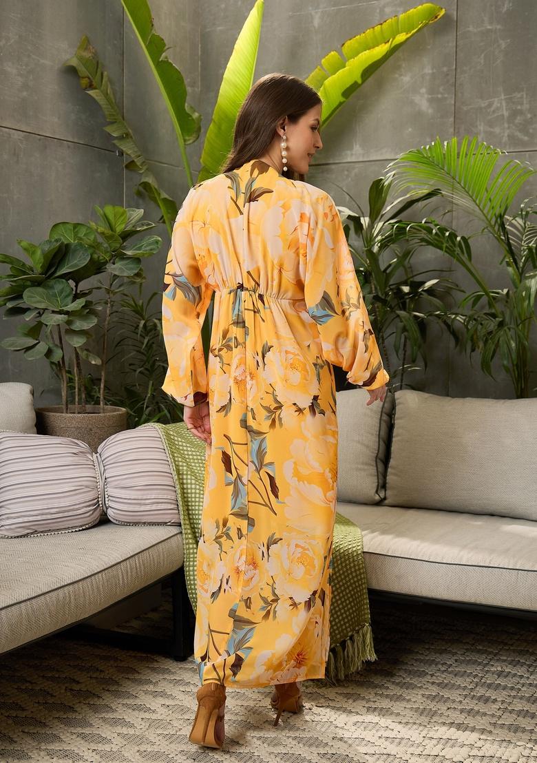 Yellow Embroidered Polyester Dresses