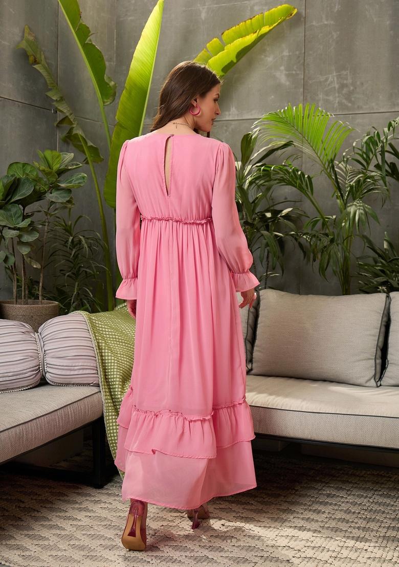 Pink Embroidered Polyester Dresses