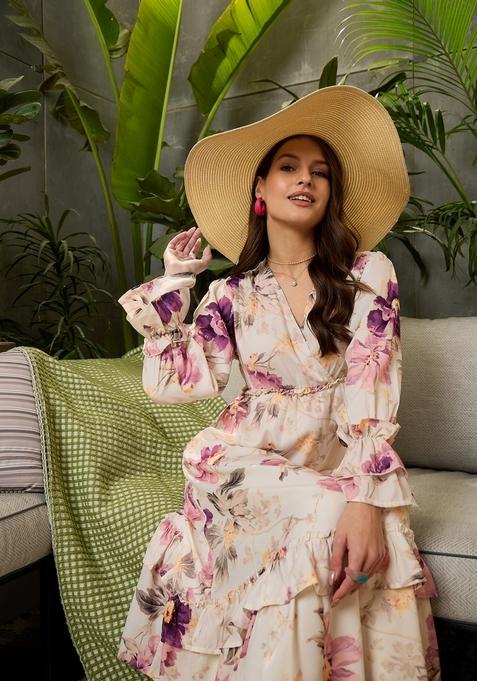 Off White Embroidered Polyester Dresses