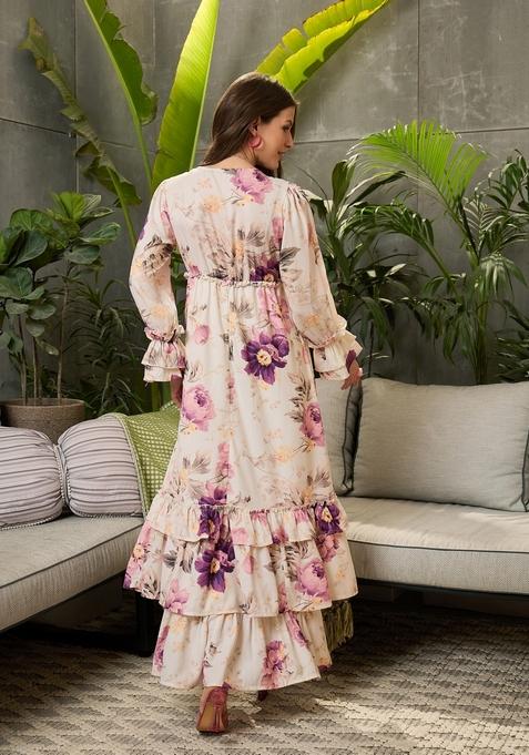 Off White Embroidered Polyester Dresses