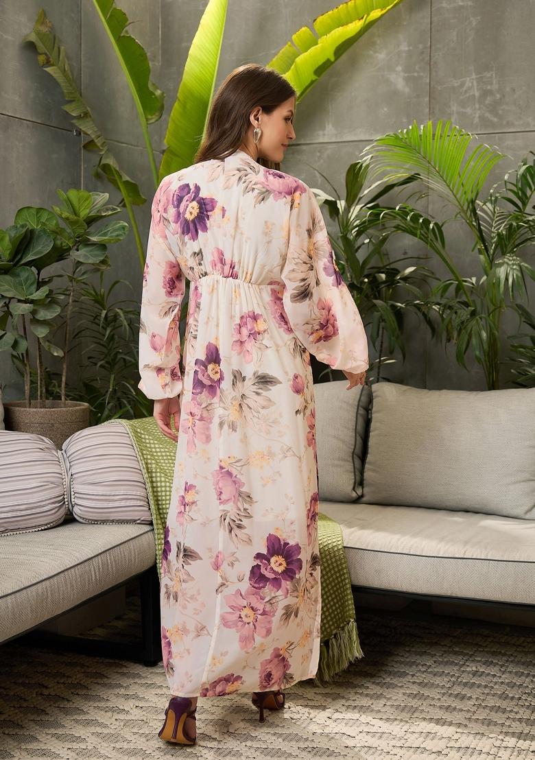 Off White Embroidered Polyester Dresses