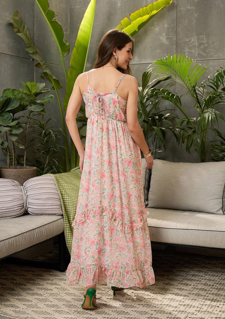 Pink Embroidered Polyester Dresses