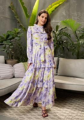 Lavender Embroidered Polyester Dresses