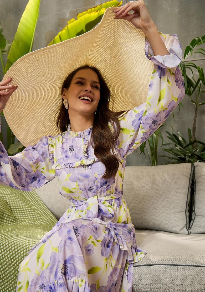 Lavender Embroidered Polyester Dresses