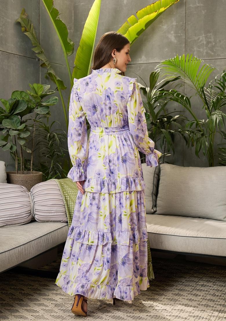 Lavender Embroidered Polyester Dresses