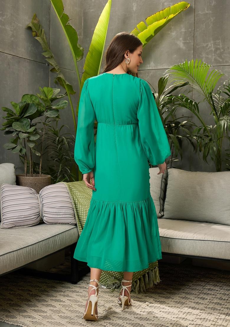 Green Embroidered Polyester Dresses