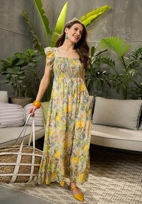 Green Embroidered Polyester Dresses