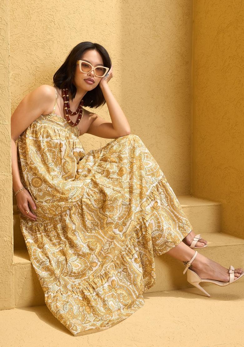 Yellow Embroidered Cotton Dresses