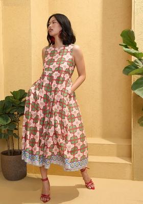 Red Embroidered Cotton Dresses