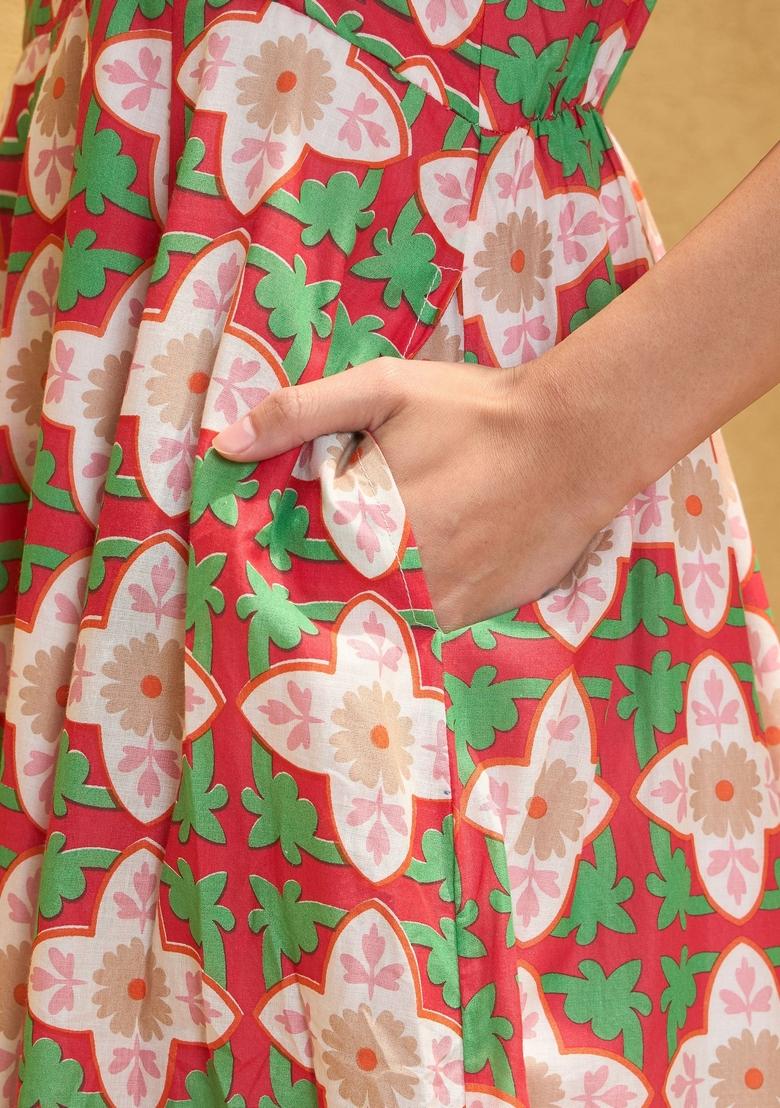 Red Embroidered Cotton Dresses