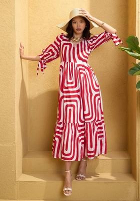 Red Embroidered Cotton Dresses