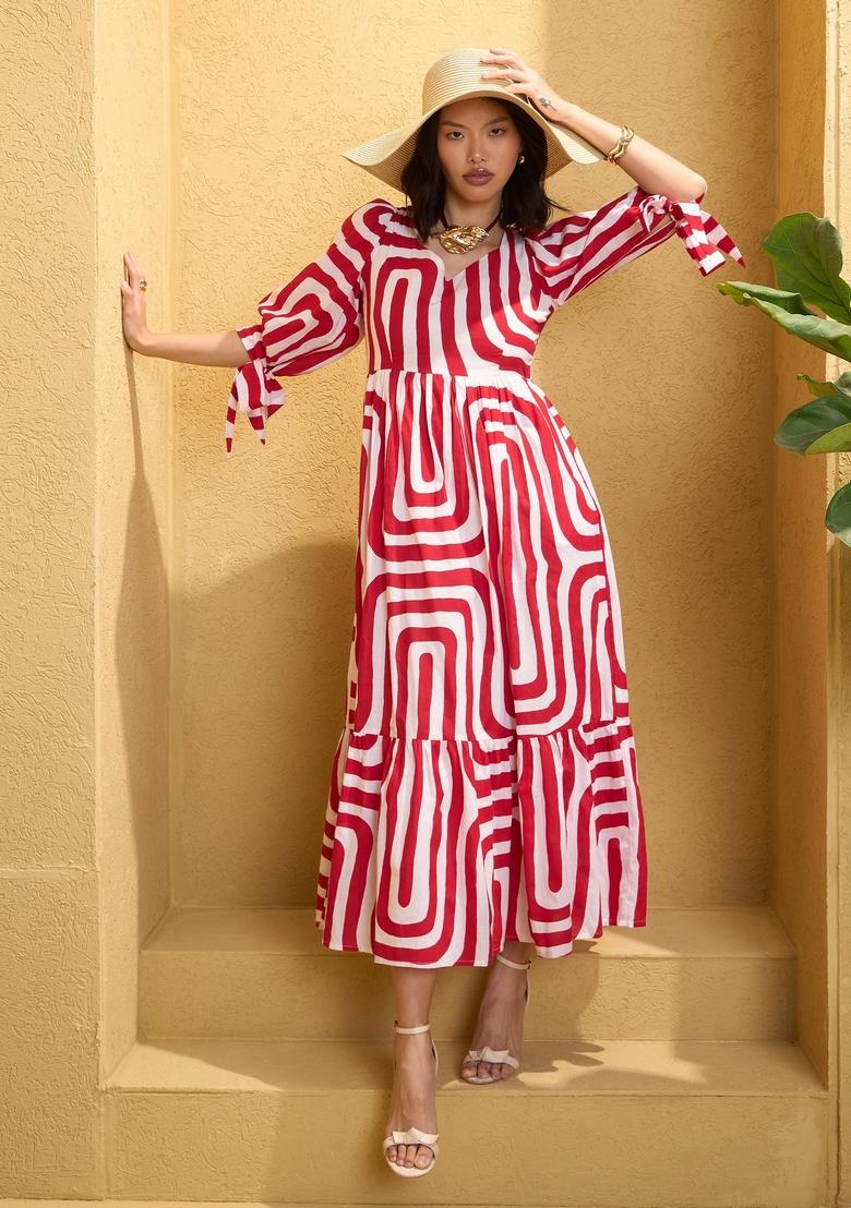 Red Embroidered Cotton Dresses
