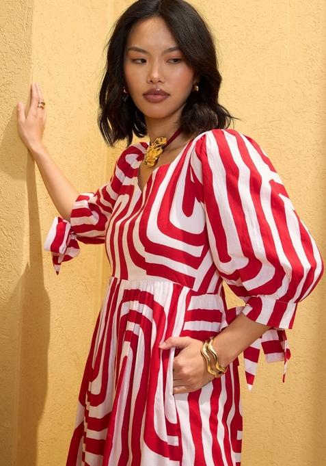 Red Embroidered Cotton Dresses