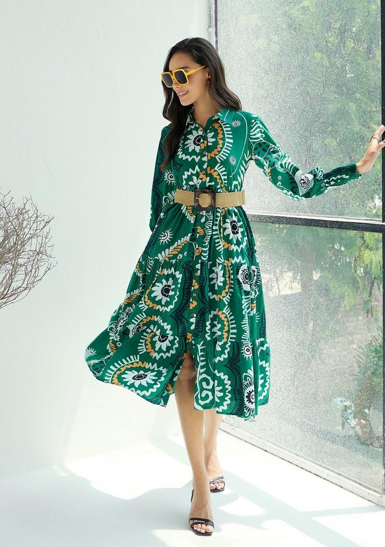 Green Embroidered Cotton Dresses