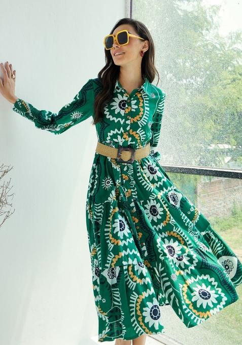 Green Embroidered Cotton Dresses