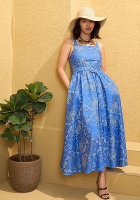 Blue Embroidered Cotton Dresses