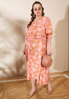 Pink Embroidered Polyester Dresses