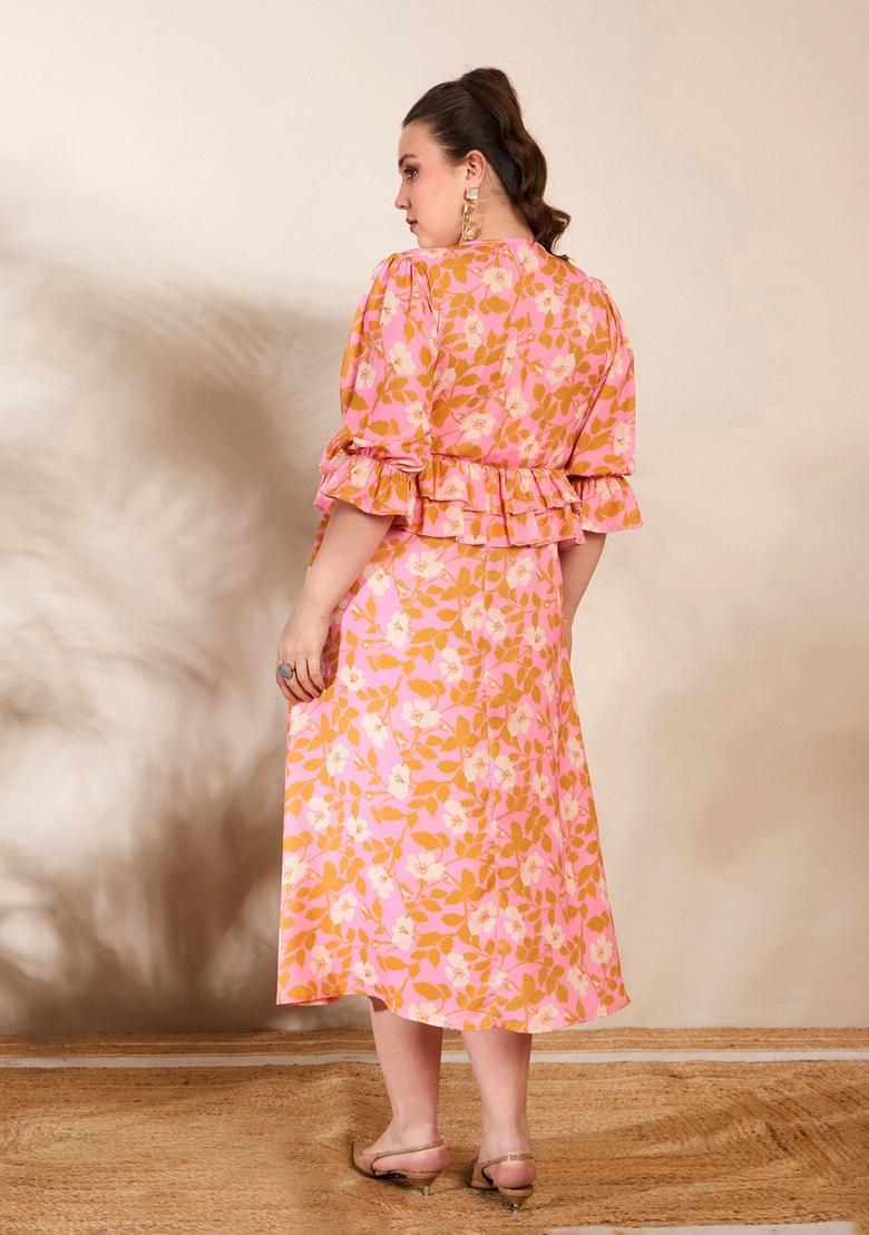 Pink Embroidered Polyester Dresses