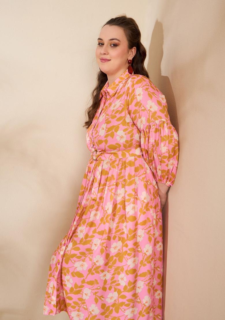 Pink Embroidered Polyester Dresses