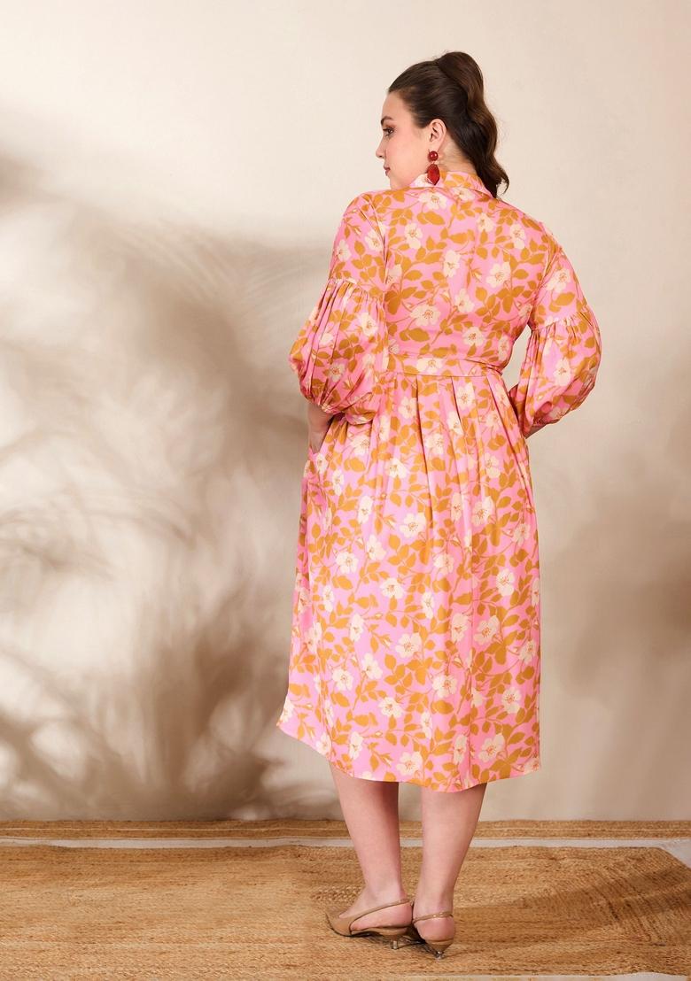 Pink Embroidered Polyester Dresses