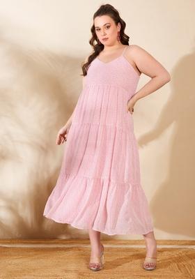 Pink Embroidered Polyester Dresses