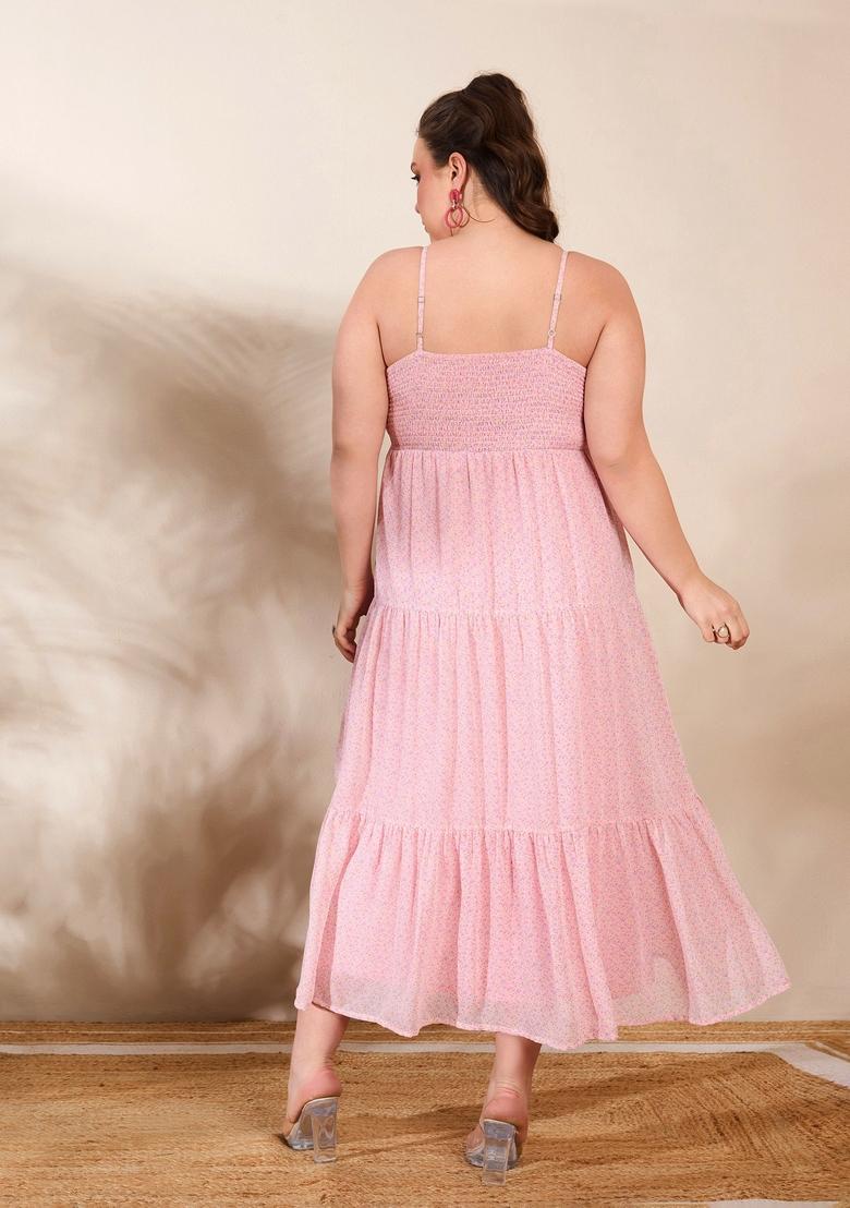 Pink Embroidered Polyester Dresses