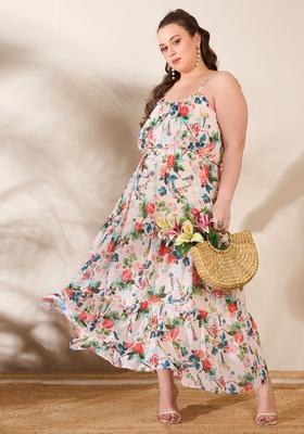 Beige Embroidered Polyester Dresses