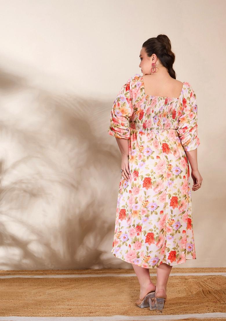 Beige Embroidered Polyester Dresses