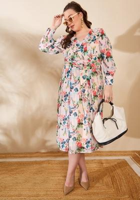 Beige Embroidered Polyester Dresses