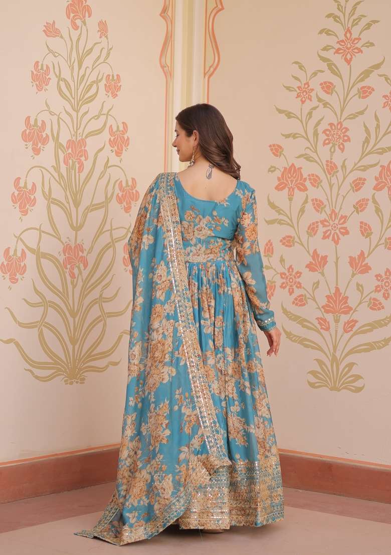 Rama Green Embroidered Russion Silk Anarkali Set With Dupatta - Indya