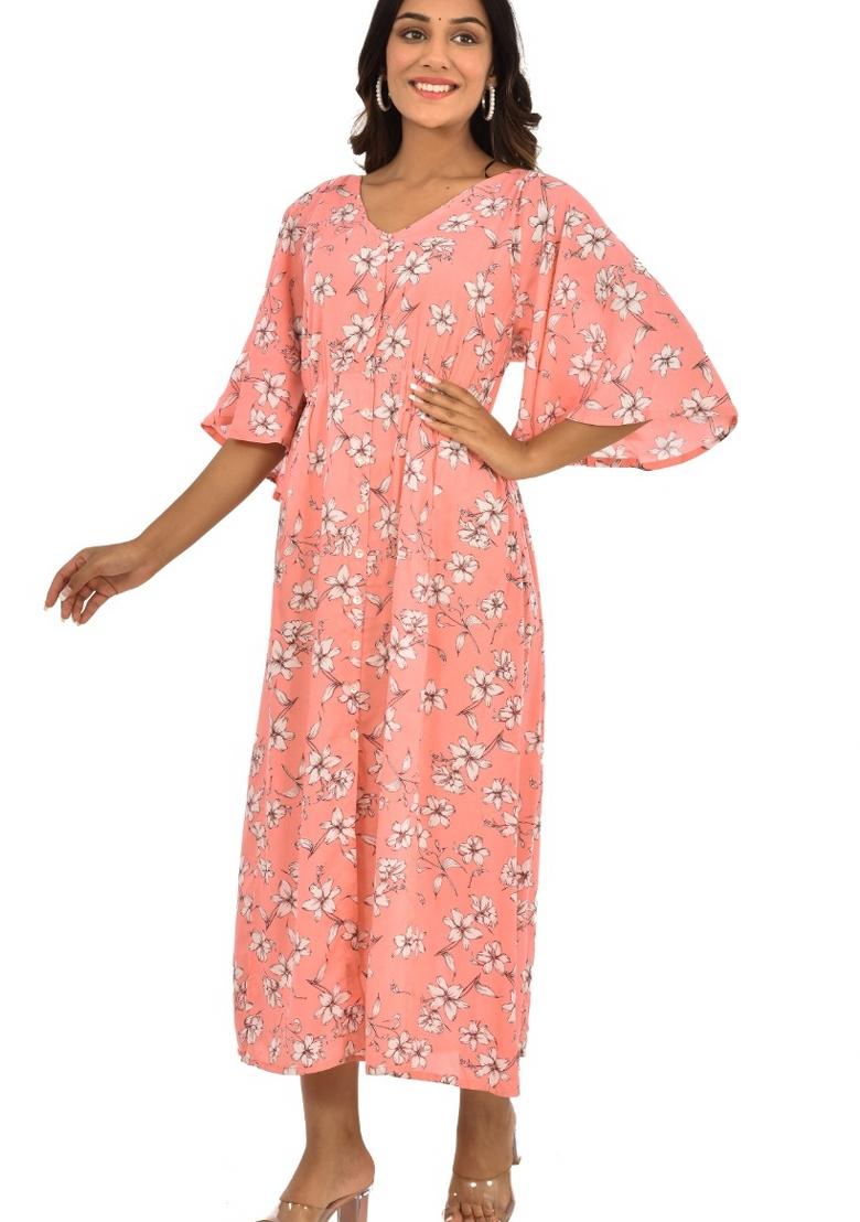 Pink Floral Rayon Dress