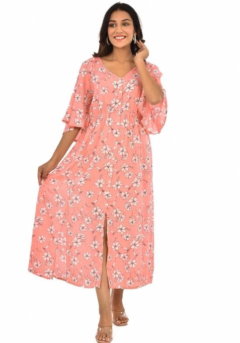 Pink Floral Rayon Dress