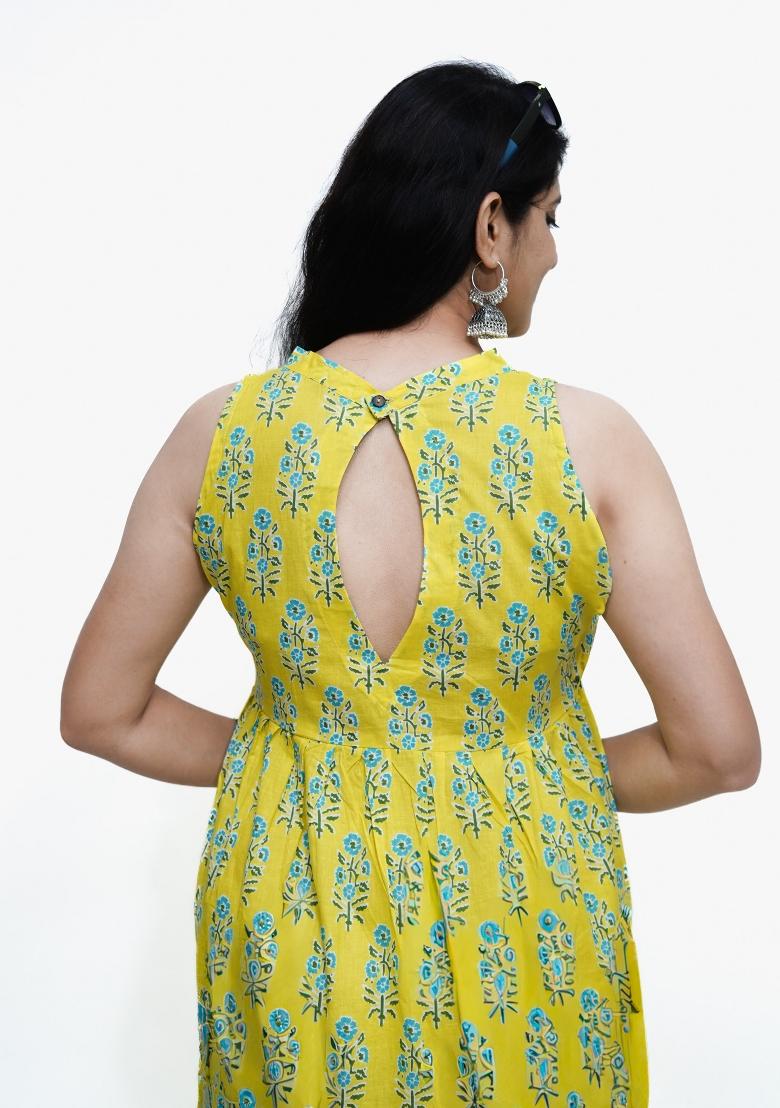 Light Yellow Dot Print Cotton Dress