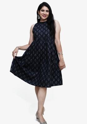 Black Block Print Cotton Dress