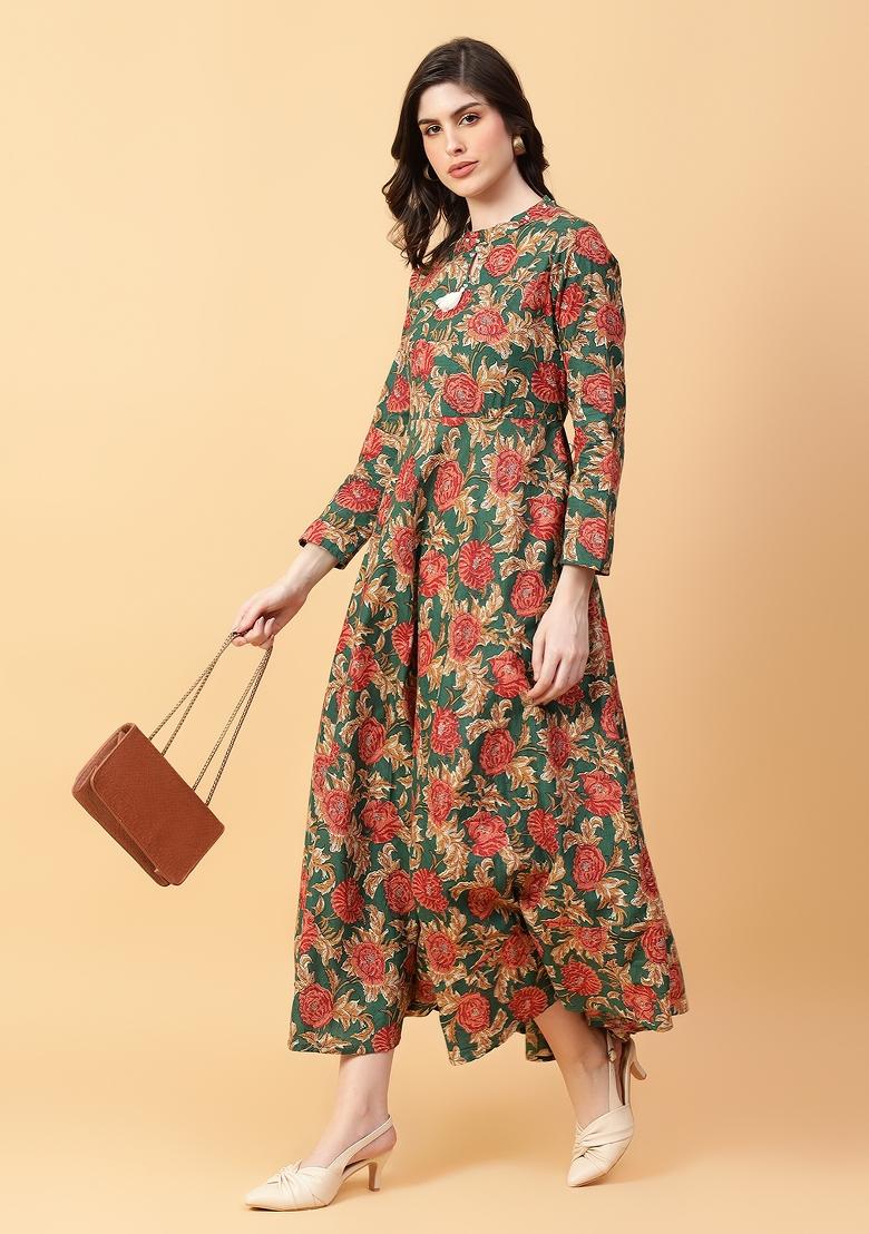Green embroidered Cotton Dress