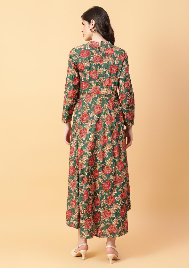 Green embroidered Cotton Dress