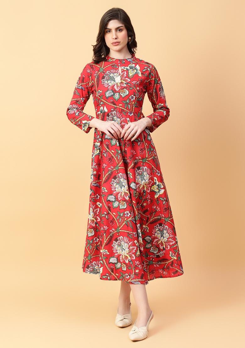Red embroidered Cotton Dress