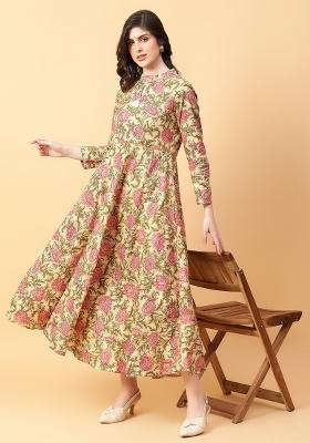 Beige embroidered Cotton Dress