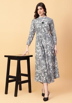 Grey embroidered Cotton Dress
