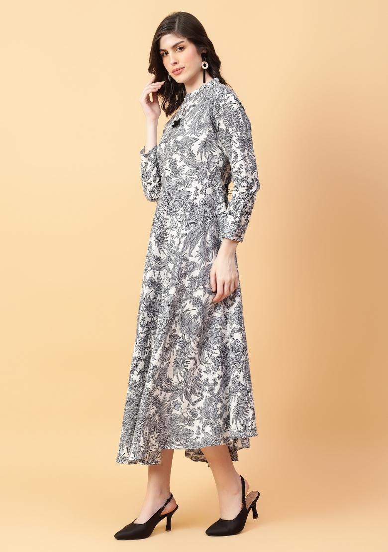 Grey embroidered Cotton Dress