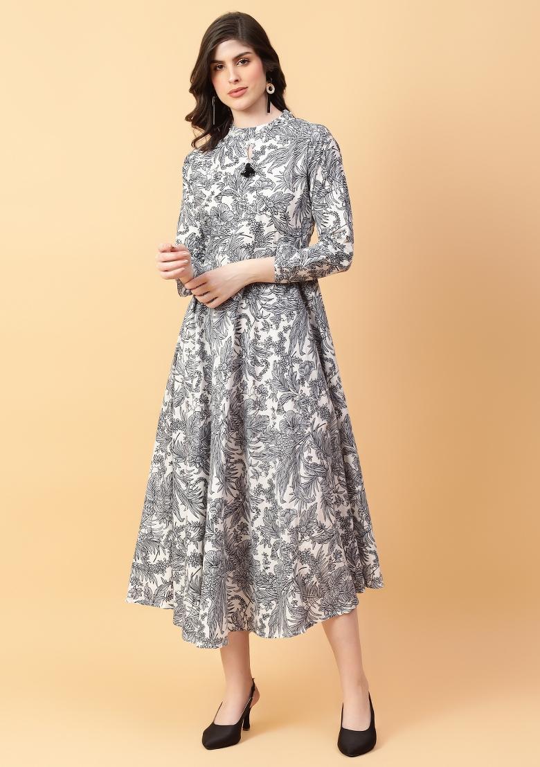 Grey embroidered Cotton Dress