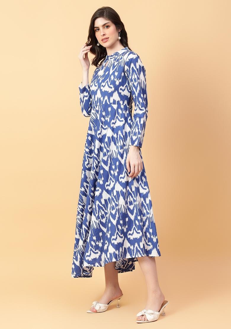 Blue embroidered Cotton Dress