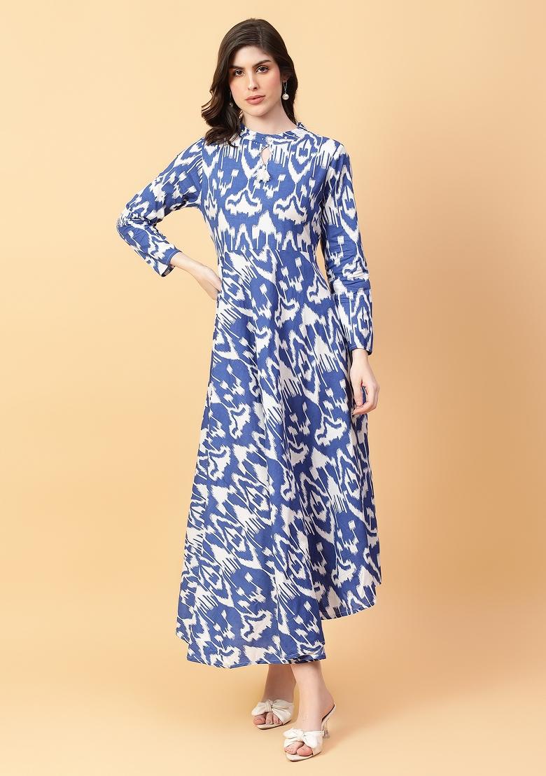 Blue embroidered Cotton Dress