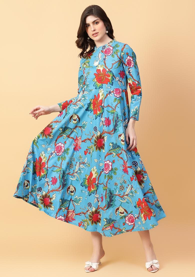 Turquise Blue embroidered Cotton Dress