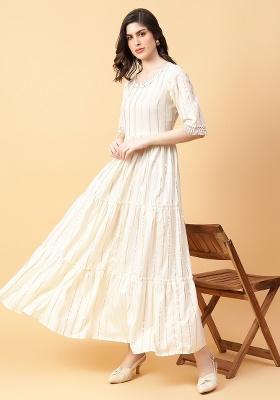 Cream embroidered Lurex Dress
