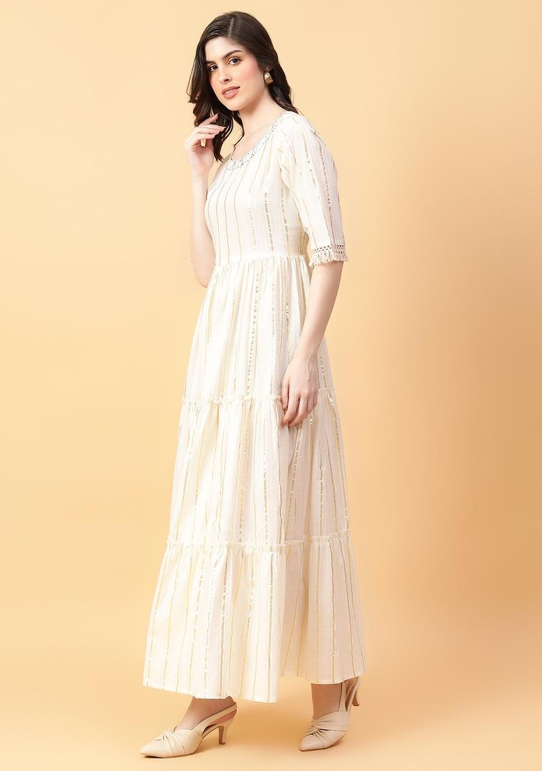 Cream embroidered Lurex Dress