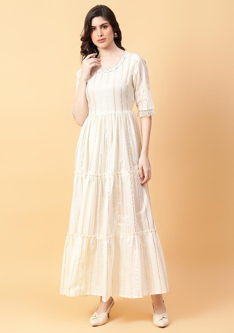 Cream embroidered Lurex Dress