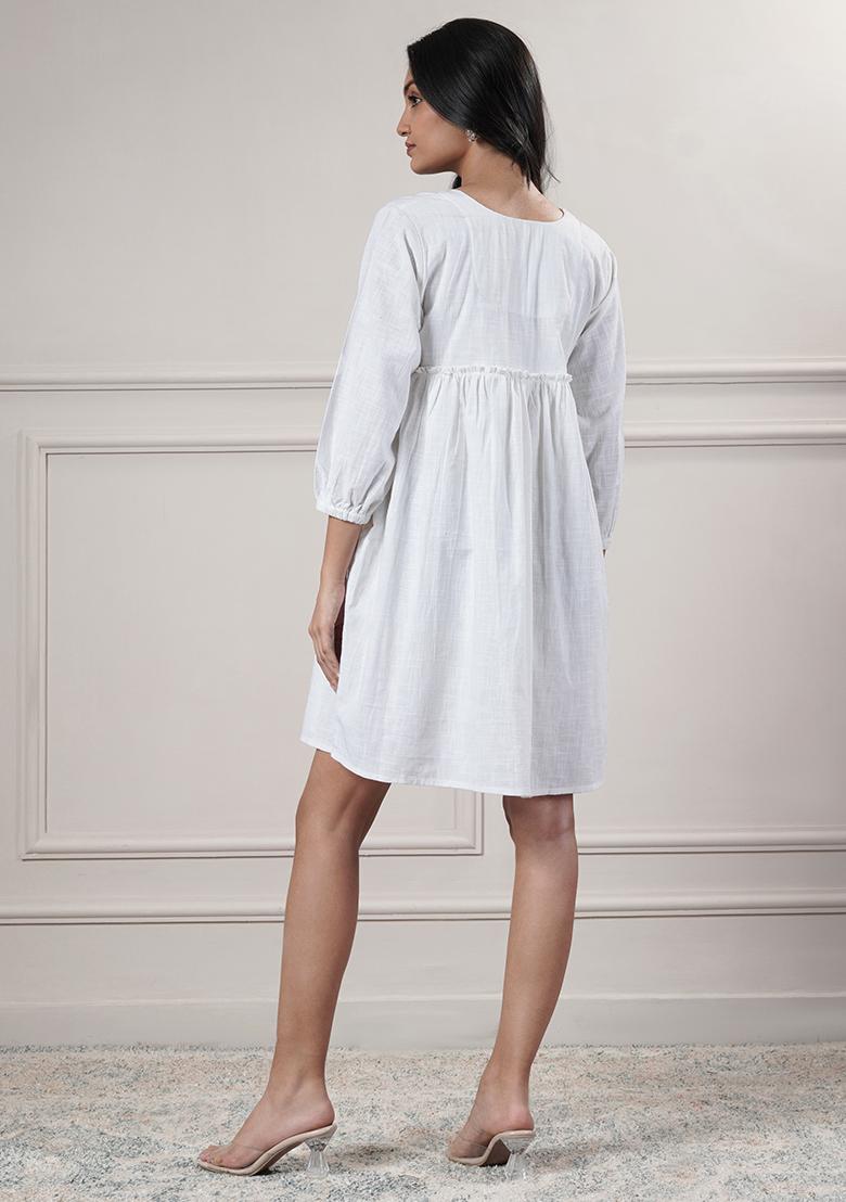 Brown embroidered Cotton Dress