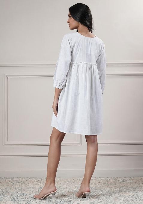 Brown embroidered Cotton Dress