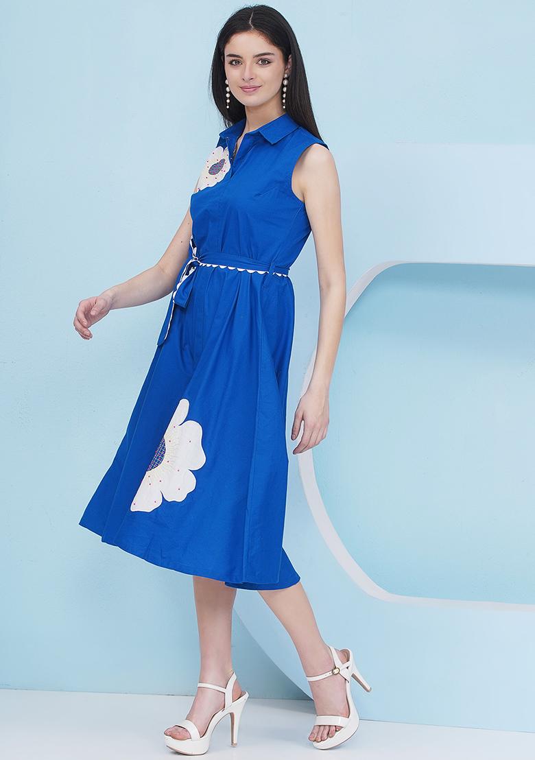 Royal Blue Embroidered Popline Dress